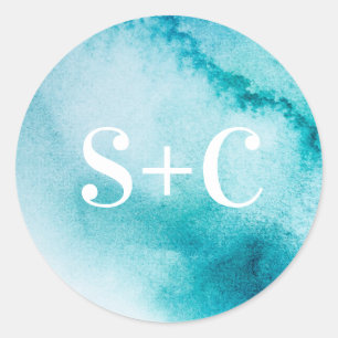 Turquoise Initial personalised wedding stickers
