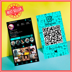 Turquoise Instagram Salon QR Social Media Business Card
