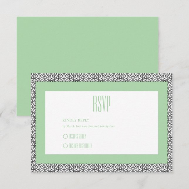 Turquoise Islamic Geometric Border Wedding RSVP Card (Front/Back)
