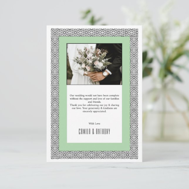 Turquoise Islamic Geometric Border Wedding Thank You Card (Standing Front)