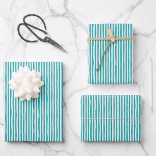 Turquoise & Ivory Wonky Stripes Wrapping Paper Sheet