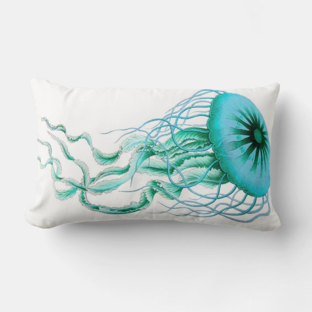 Turquoise Jellyfish Nautical/Beach Lumbar Pillow (Front)