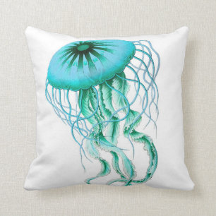 Turquoise Jellyfish Nautical/Beach Throw Pillow