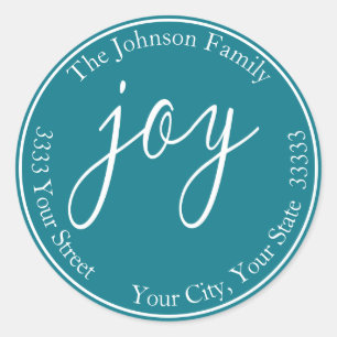 Turquoise Joy Christmas Round Return Address Label