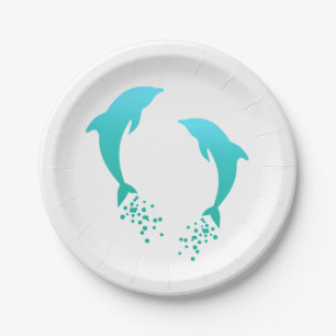 Turquoise Jumping Dolphin With Bubbles Paper Plate