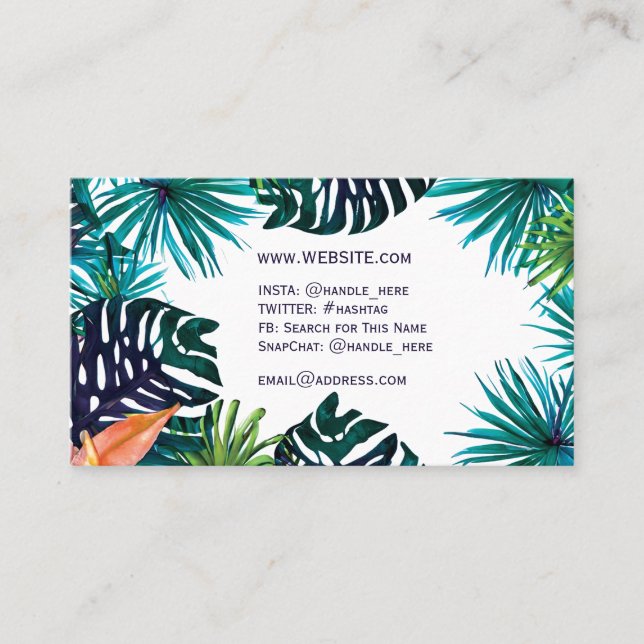 Turquoise Jungle Leaves Desert Plants Tropical  Business Card (Front)