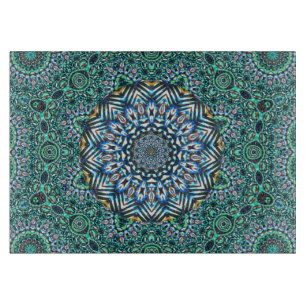 Turquoise Kaleidoscopic Mosaic Reflections Design Cutting Board