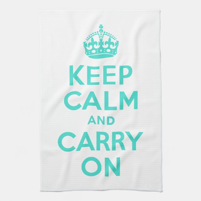 Turquoise Keep Calm and Carry On American MoJo Kit Tea Towel (Vertical)