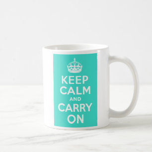 Turquoise Keep Calm and Carry On Coffee Mug