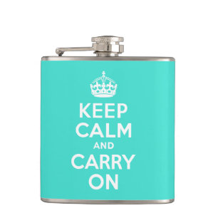 Turquoise Keep Calm and Carry On Hip Flask
