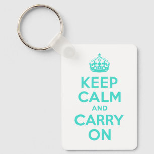 Turquoise Keep Calm and Carry On Key Ring
