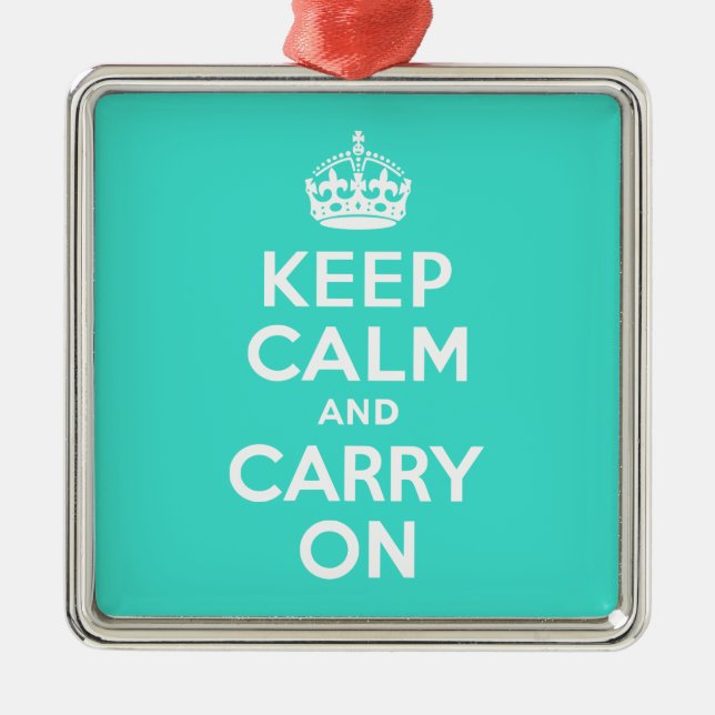Turquoise Keep Calm and Carry On Metal Tree Decoration (Front)