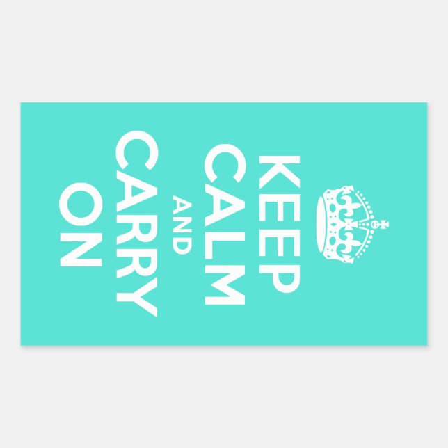 Turquoise Keep Calm and Carry On Rectangular Sticker (Front)