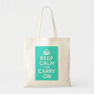 Turquoise Keep Calm and Carry On Tote Bag