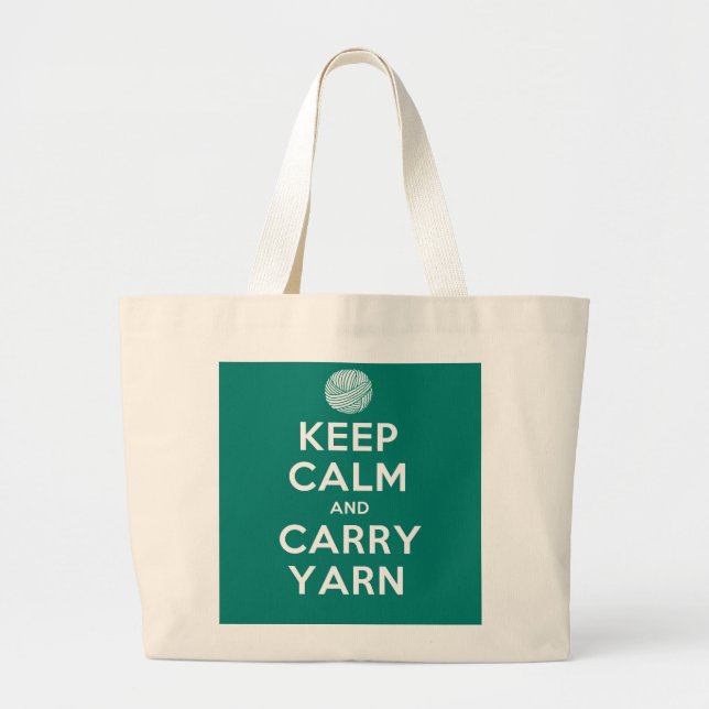 Turquoise Keep Calm and Carry Yarn Large Tote Bag (Front)