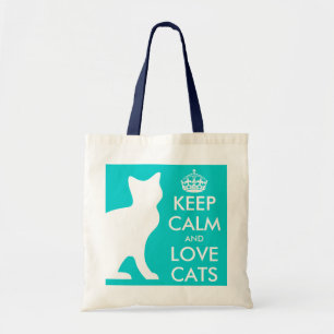 Turquoise Keep calm and love cats tote bag