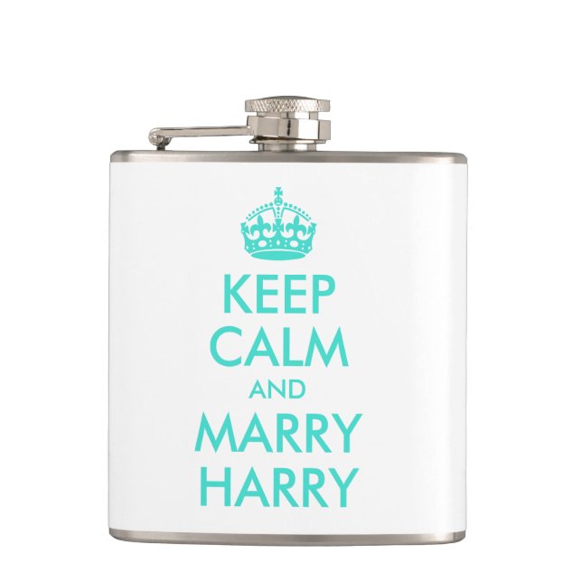 Turquoise Keep Calm and Marry Harry Hip Flask (Front)
