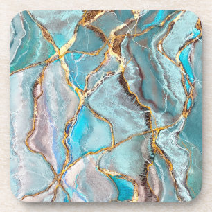 Turquoise Kintsugi Geode, Blue Gold Ocean Coaster