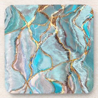 Turquoise Kintsugi Geode, Blue Gold Ocean Coaster