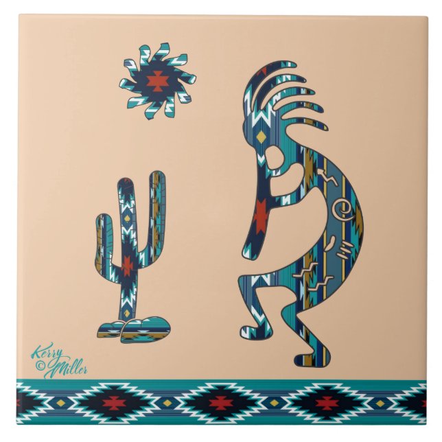 Turquoise Kokopelli Ceramic tile (Front)