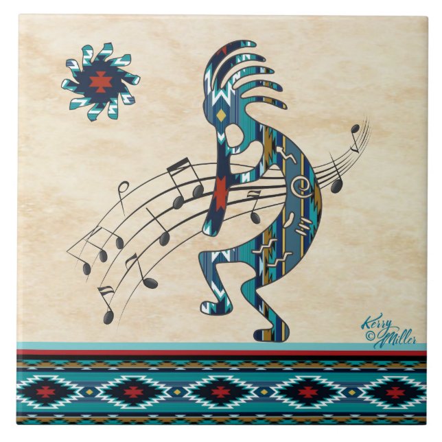 Turquoise Kokopelli Ceramic tile (Front)