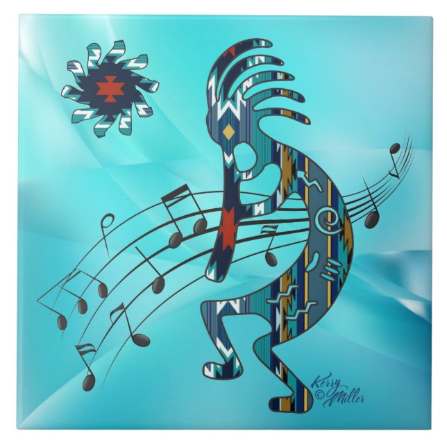 Turquoise Kokopelli Ceramic Tile (Front)