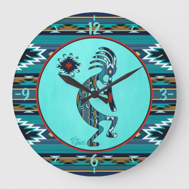 Turquoise Kokopelli Large Clock (Front)