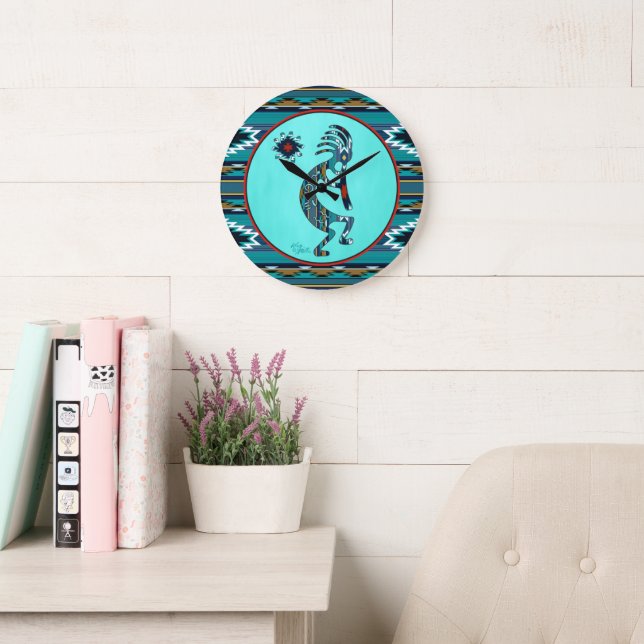 Turquoise Kokopelli Large Clock (Reading Room)