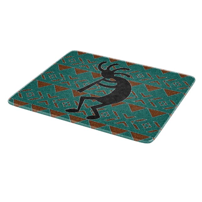 Turquoise Kokopelli Southwest Tribal Design Cutting Board (Corner)