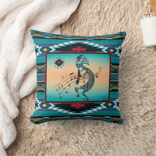Turquoise Kokopelli Throw Pillow