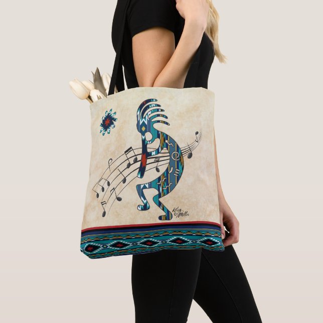 Turquoise Kokopelli Tote Bag (Close Up)