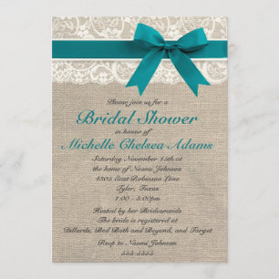 Turquoise Lace Burlap Bridal Shower Invitation