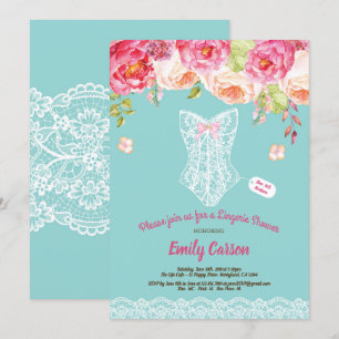 Turquoise lace lingerie shower bridal party invitation