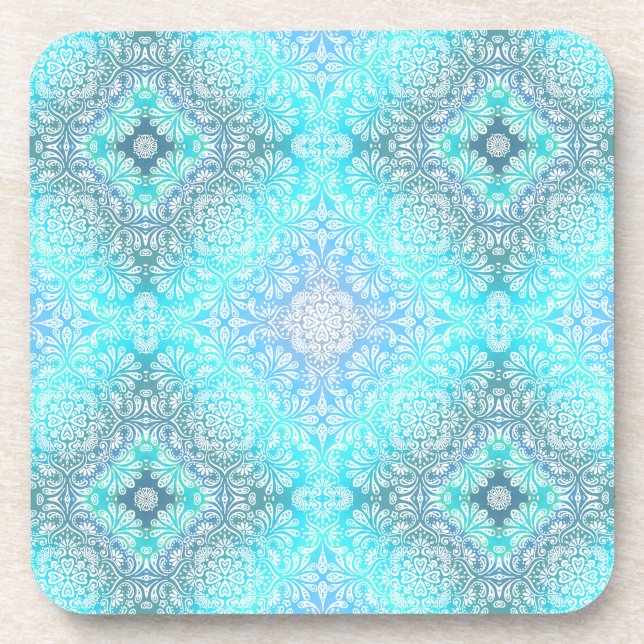 Turquoise Lace Mandala Coaster (Front)
