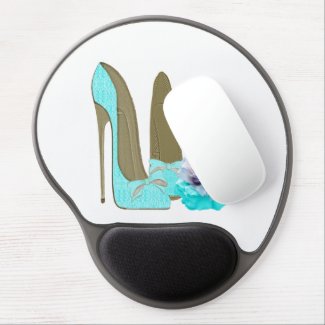 Turquoise Lace Stiletto Shoe and Rose Gel Mousepad Gel Mouse Mat
