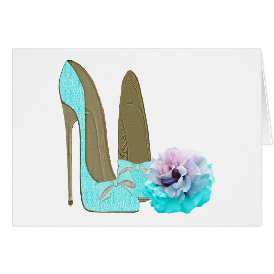 Turquoise Lace Stiletto Shoes and Rose Art Card