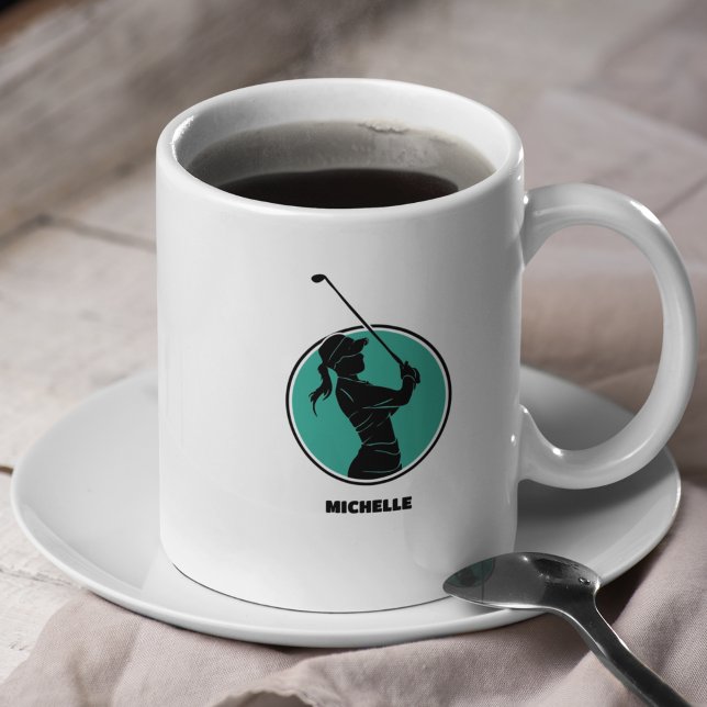 Turquoise Ladies Golf Silhouette Coffee Mug (Creator Uploaded)