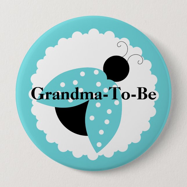 Turquoise Ladybug Grandma To Be Baby Shower Button (Front)