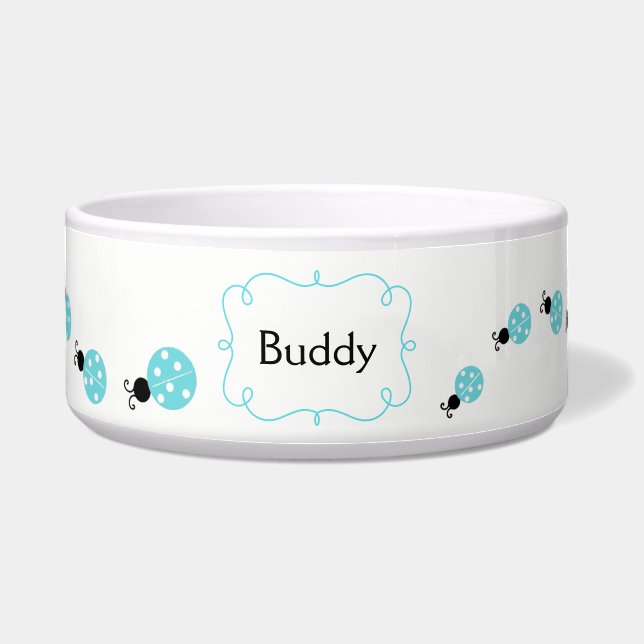 Turquoise Ladybugs Custom Pet Bowl (Front)