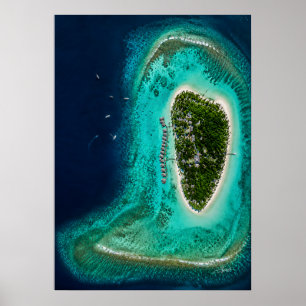 Turquoise Lagoon Overwater Bungalows Aerial Photog Poster