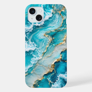 Turquoise Lagoon Waves Abstract iPhone 15 Plus Case