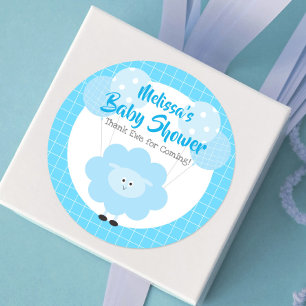 Turquoise Lamb Boy Baby Shower Kawaii Thank Ewe Classic Round Sticker