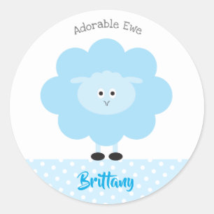 Turquoise Lamb Modern Adorable Ewe Fun Name School Classic Round Sticker