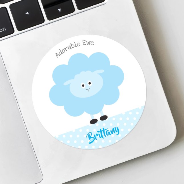 Turquoise Lamb Modern Adorable Ewe Fun Name School Classic Round Sticker (Creator Uploaded)