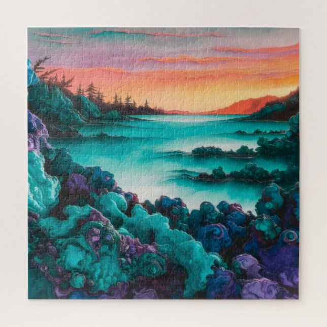 Turquoise Landscape with Alcohol Ink Detail  Jigsaw Puzzle (Vertical)