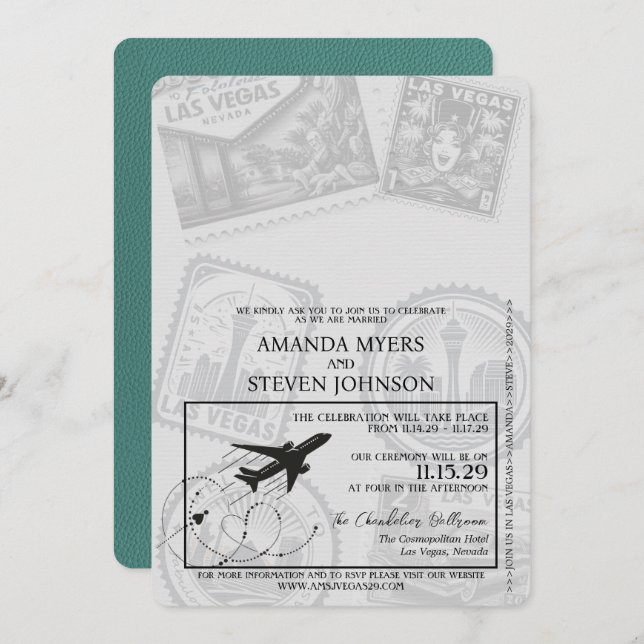 Turquoise Las Vegas Passport Wedding Invitation (Front/Back)