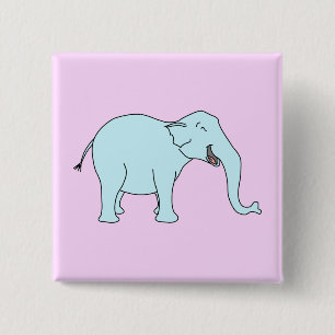 Turquoise Laughing Elephant. 15 Cm Square Badge