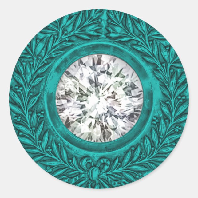 Turquoise Laurel Wreath and Diamond Envelope Seal (Front)