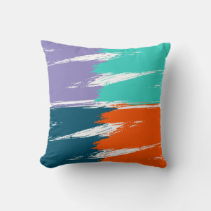Turquoise Lavender Orange Ming Brush Stroke Paint Cushion