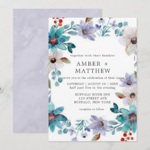 Turquoise Lavender Painted Florals Wedding Invite